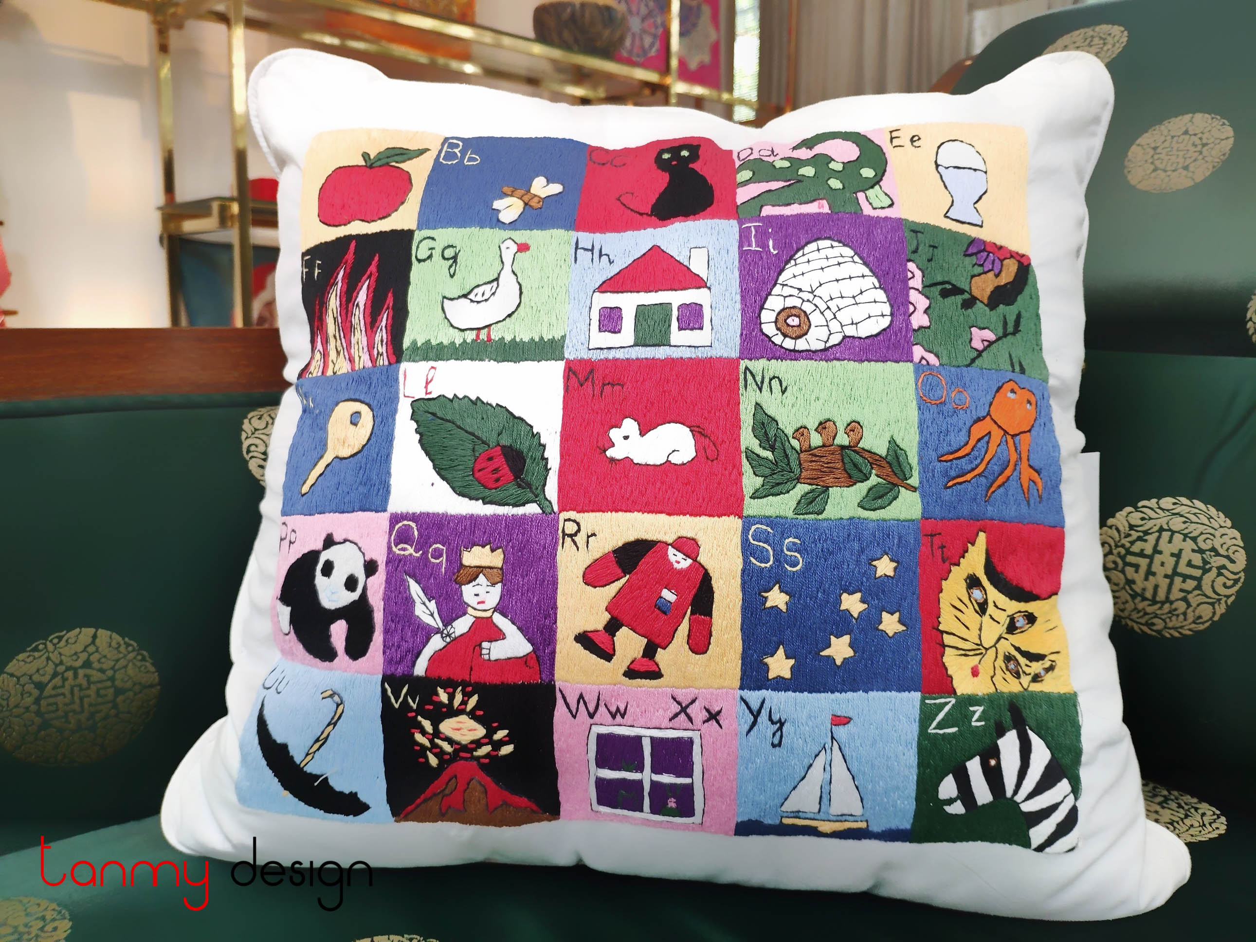 Cushion cover hand embroidered with ABC English letters